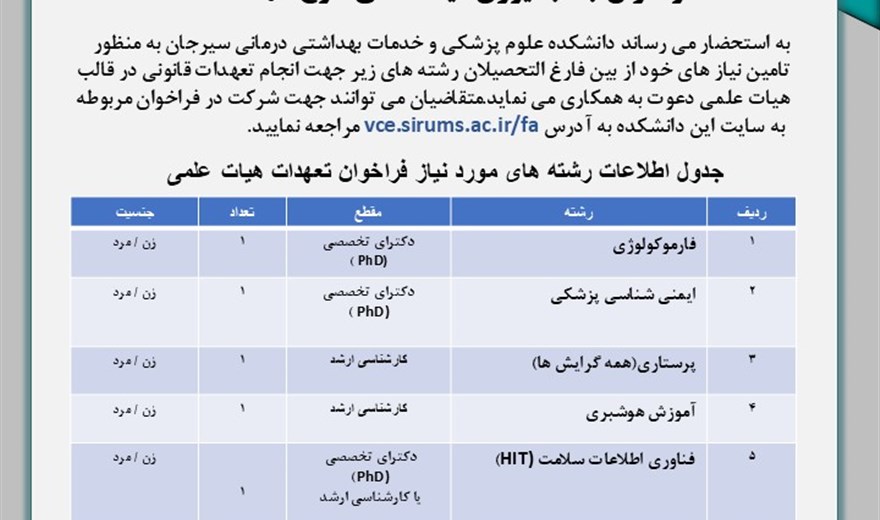 فراخوان جذب نیروی هیات علمی طرح تعهد خدمت